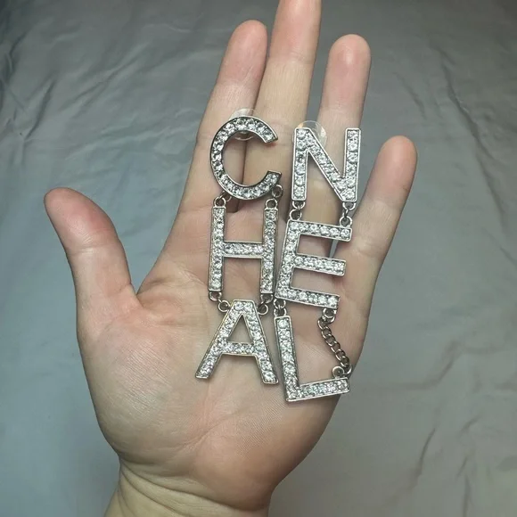 Chic Silver Crystal Letter Earrings - Picture 2 of 3